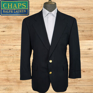 Chaps Ralph Lauren Blazer Mens 42S Black Vintage Gold Button Jacket USA Notch